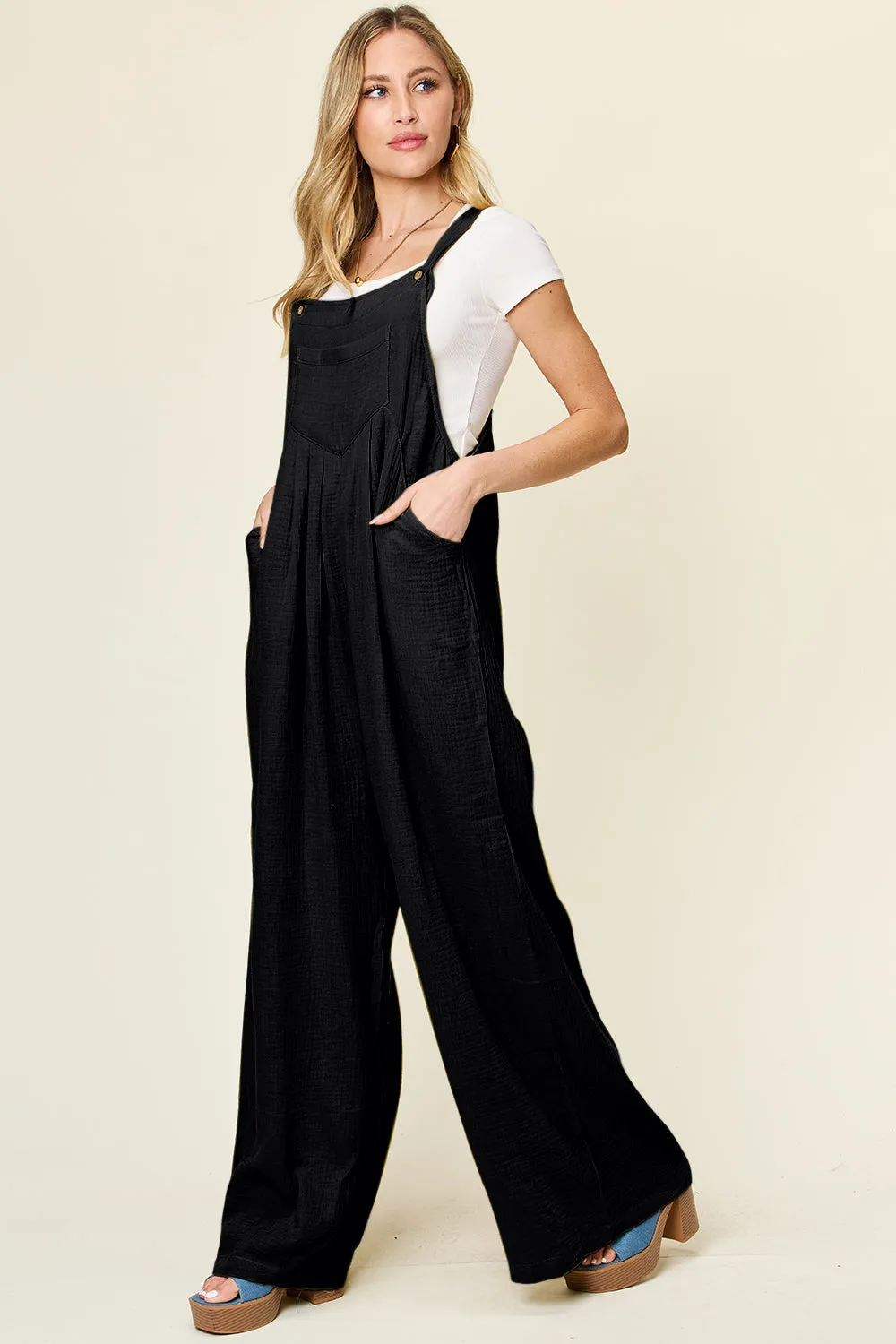 Texture Wide Strap Wide Leg Overall