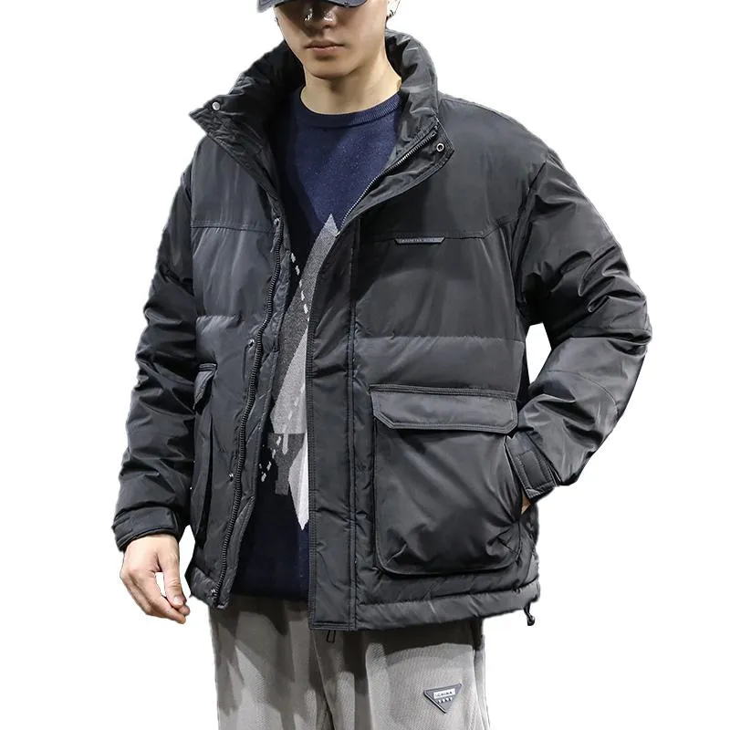 Thickened Stand-Up Collar Workwear Style White Duck Down Casual Down Jacket