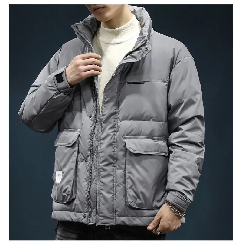 Thickened Stand-Up Collar Workwear Style White Duck Down Casual Down Jacket