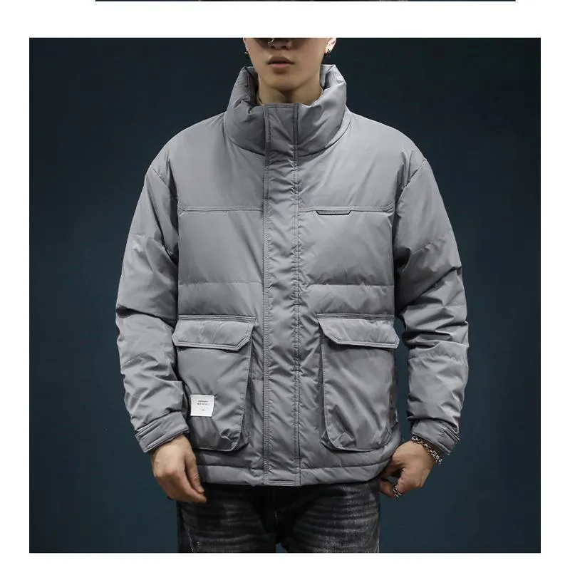 Thickened Stand-Up Collar Workwear Style White Duck Down Casual Down Jacket