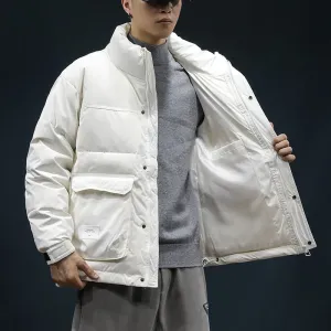 Thickened Stand-Up Collar Workwear Style White Duck Down Casual Down Jacket