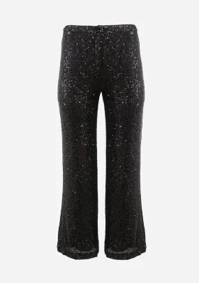 Thin Sequin Long Pants Black