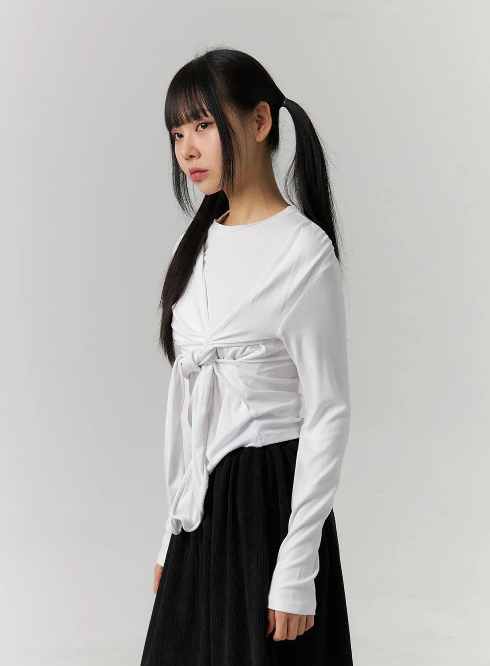 Tie Sleeve Layered Long Sleeve Tee CD308