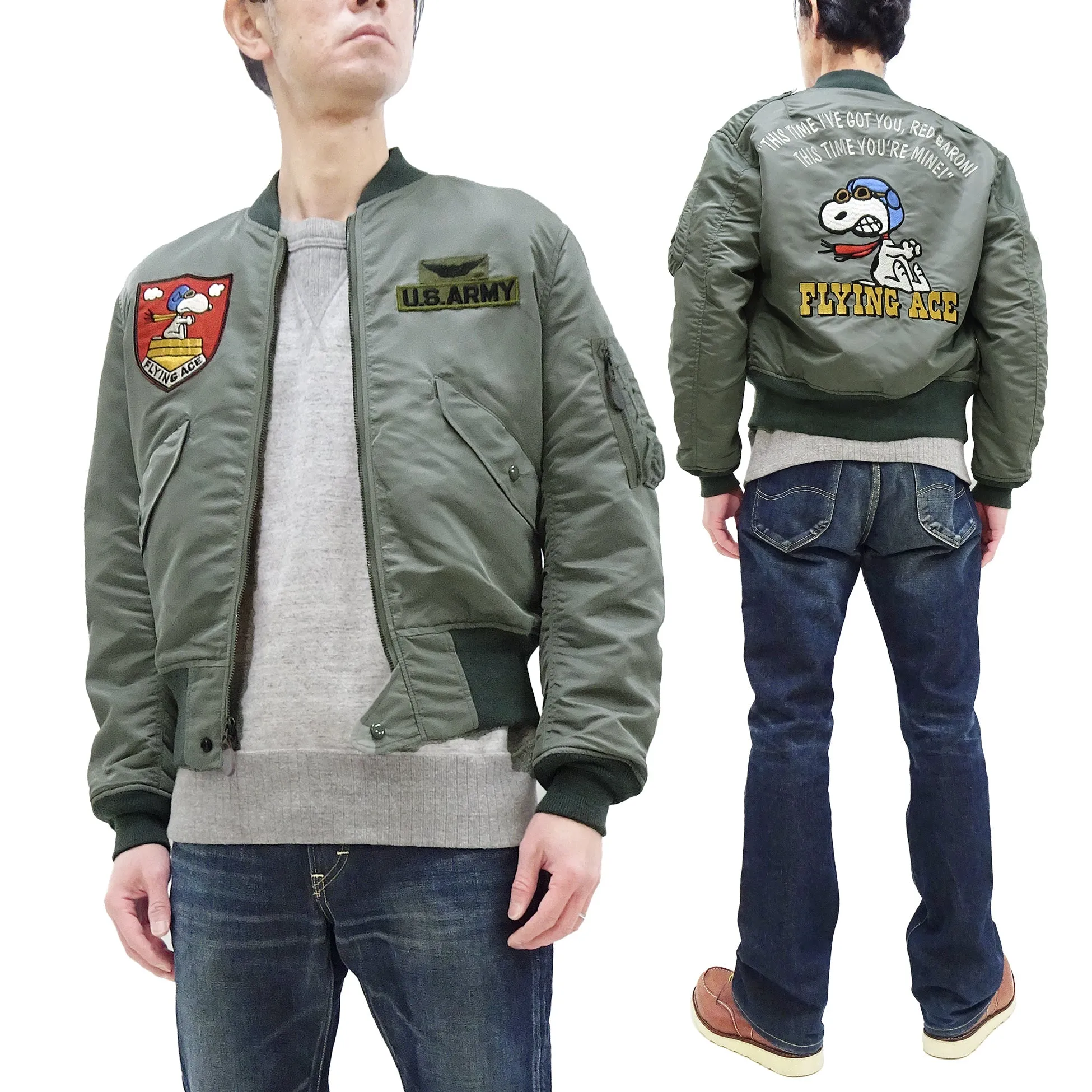 TOYS McCOY Jacket Men's Snoopy Custom L-2B Flight Jacket L2B Bomber Jacket TMJ2403 Sage-Green