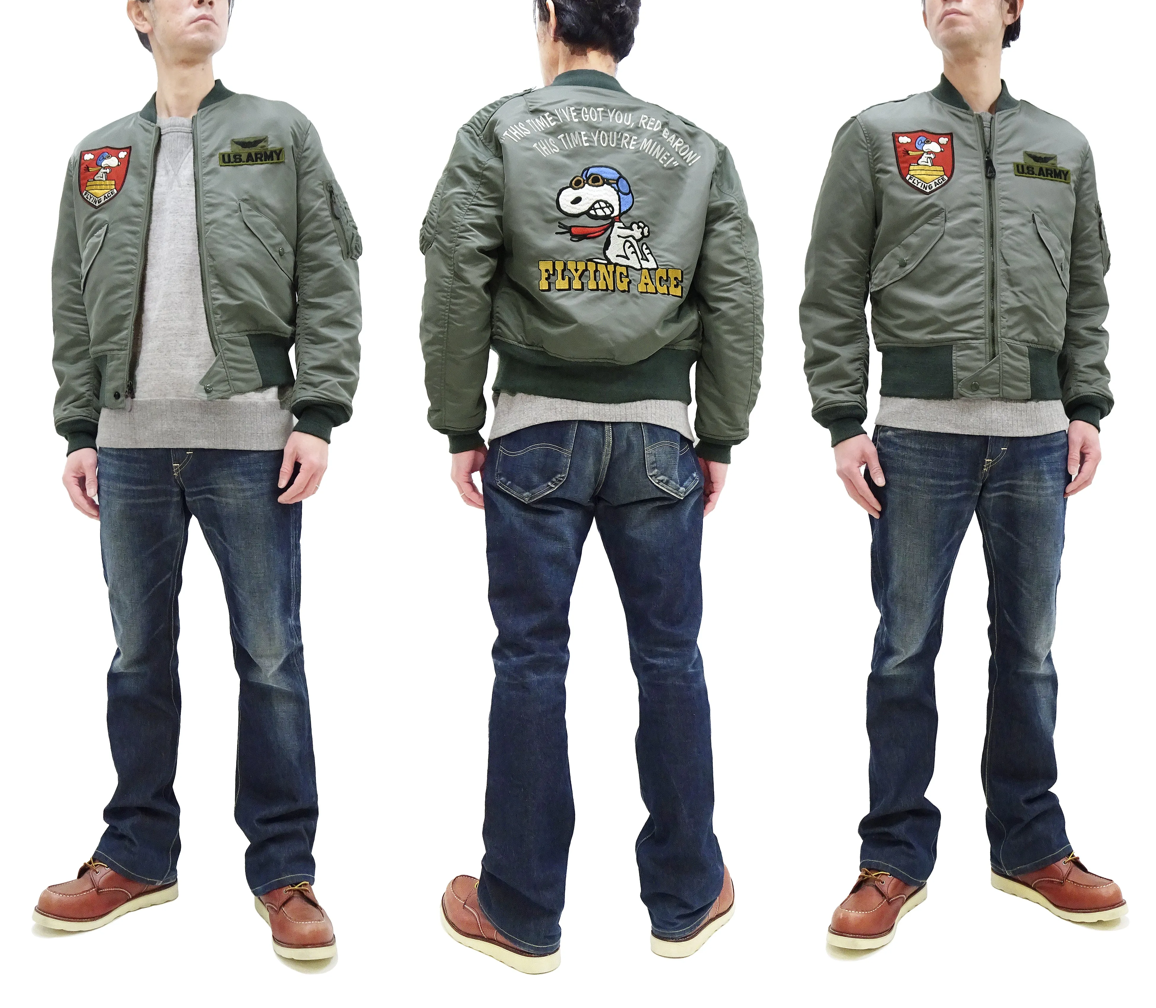 TOYS McCOY Jacket Men's Snoopy Custom L-2B Flight Jacket L2B Bomber Jacket TMJ2403 Sage-Green