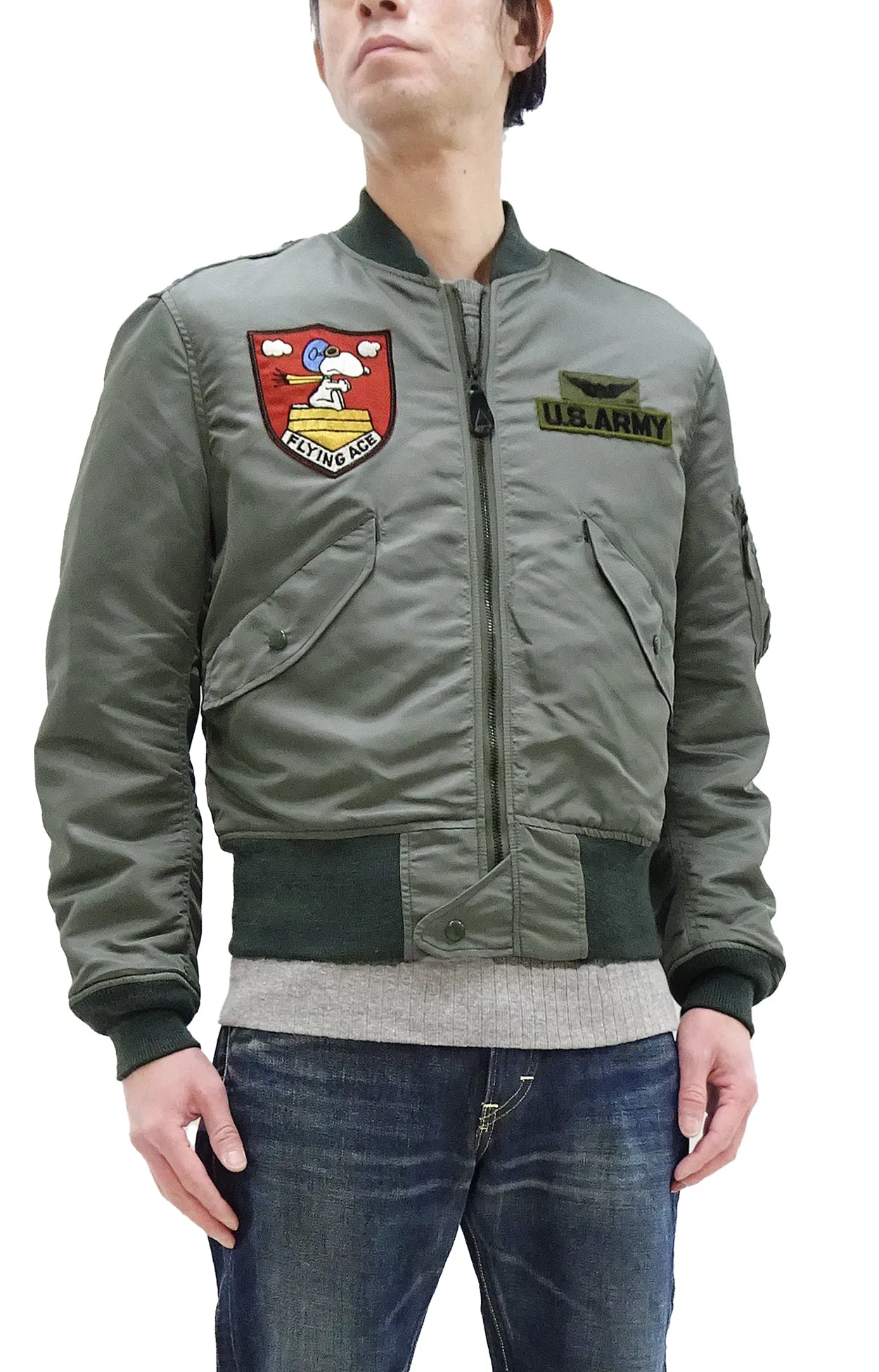 TOYS McCOY Jacket Men's Snoopy Custom L-2B Flight Jacket L2B Bomber Jacket TMJ2403 Sage-Green