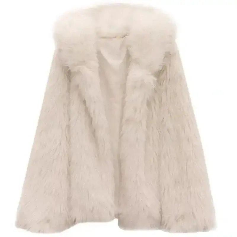 Trendy Hooded Faux Fox Fur Coats super Warm Winter Furry Jacket Women