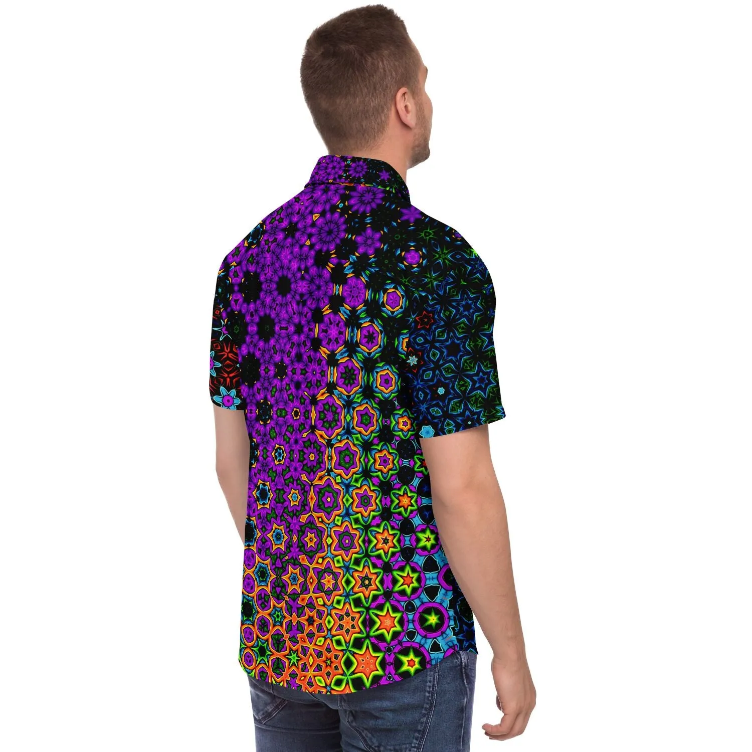 Trippy Vibes Short Sleeve Button Down Shirt - Cameron Gray