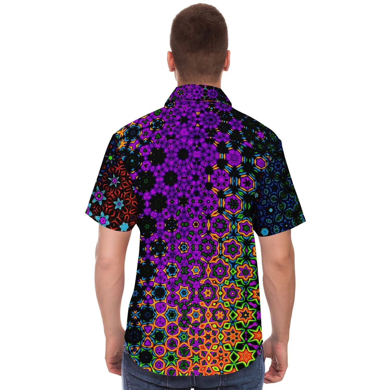 Trippy Vibes Short Sleeve Button Down Shirt - Cameron Gray