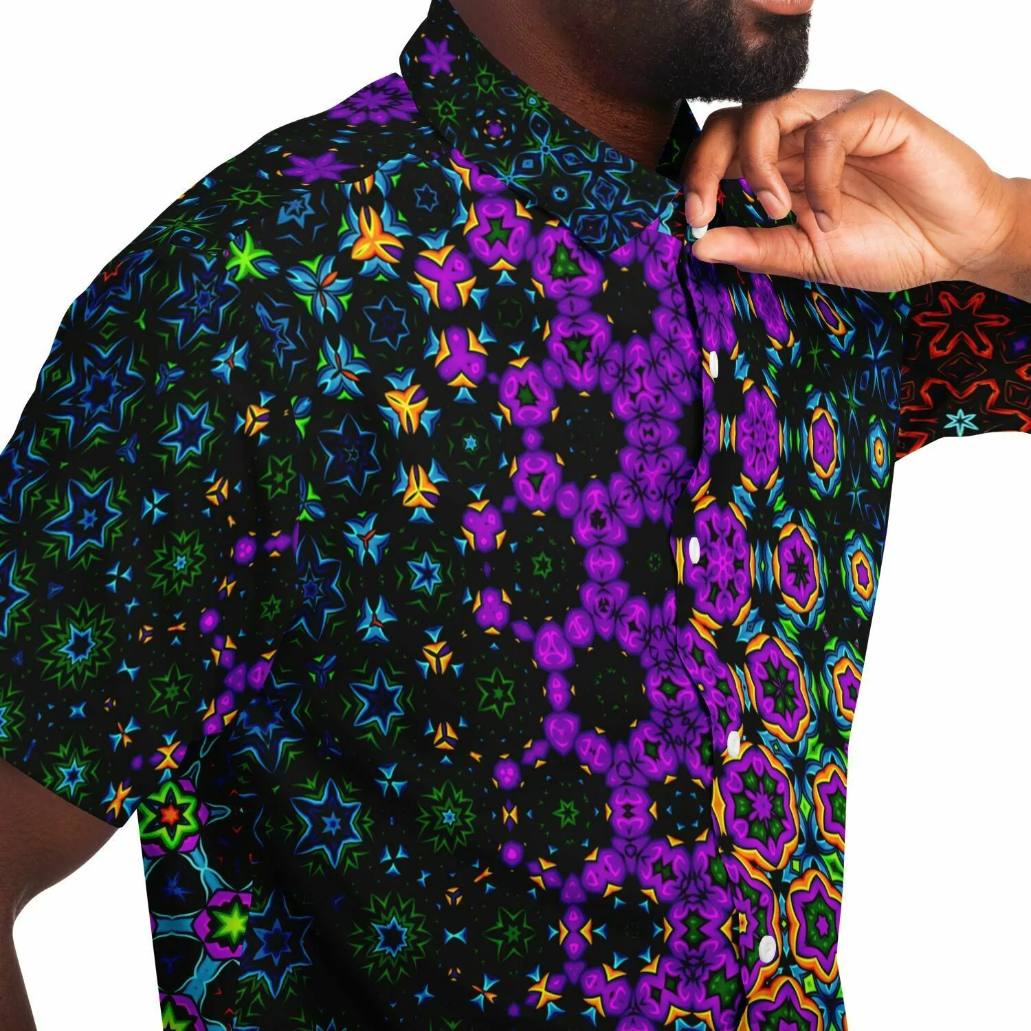 Trippy Vibes Short Sleeve Button Down Shirt - Cameron Gray