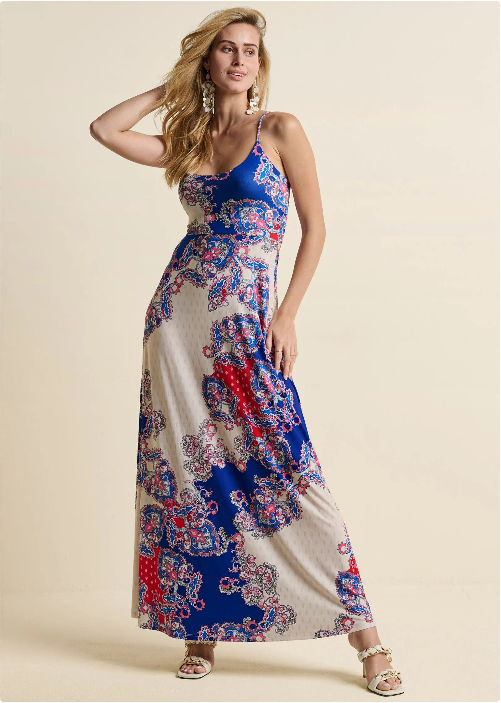 Twist Back Maxi Dress - Red Multi