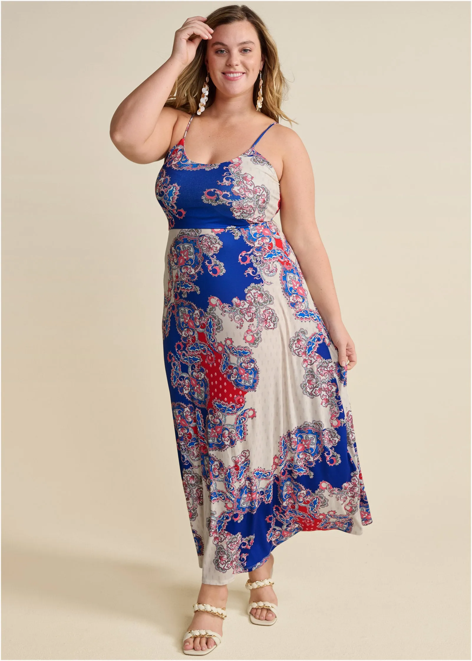 Twist Back Maxi Dress - Red Multi