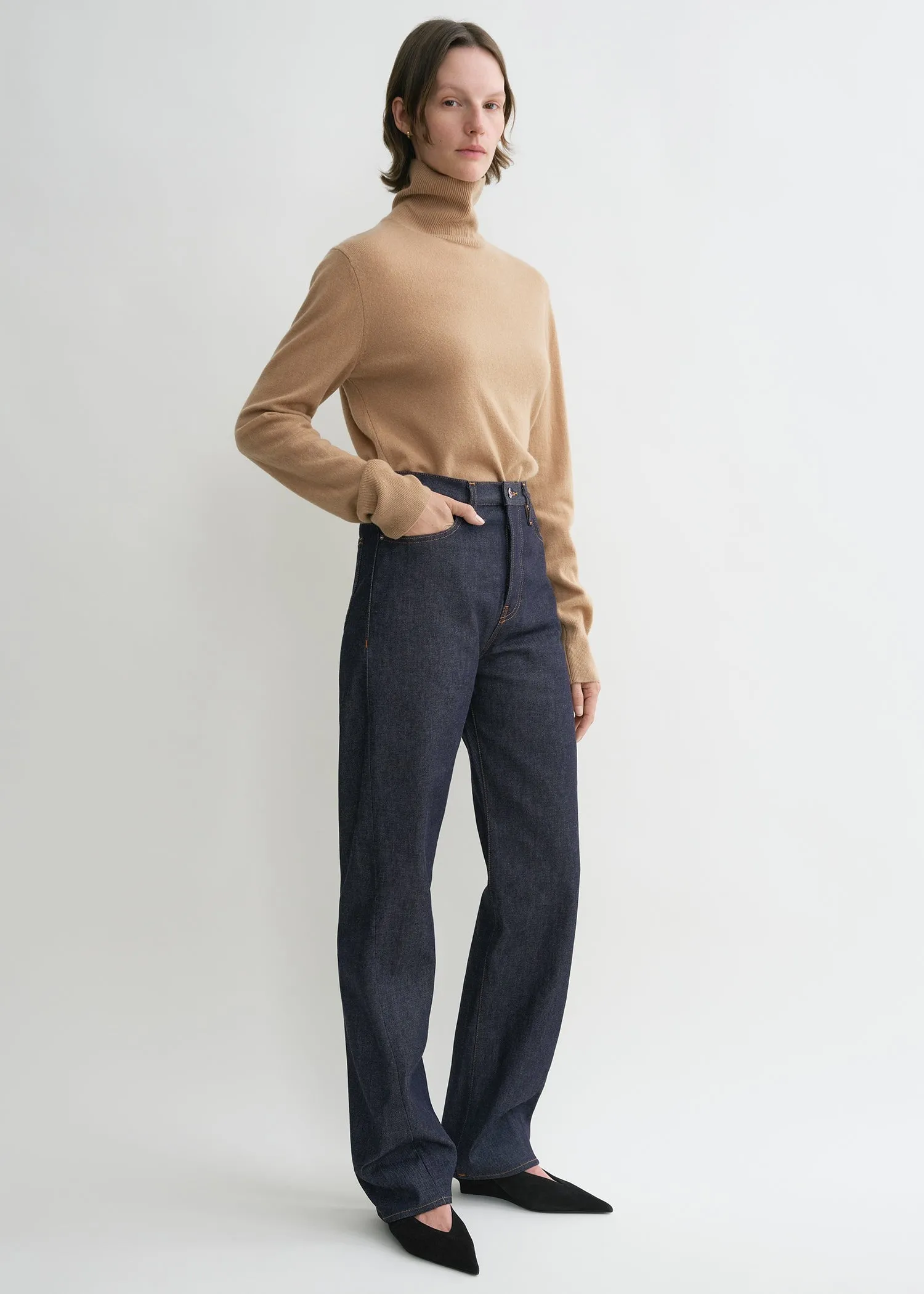 Twisted seam denim full length raw