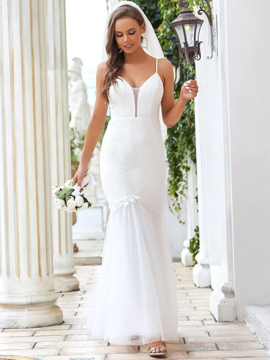 V-Neck Bodycon Lace & Tulle Bodycon Mermaid Wedding Dress