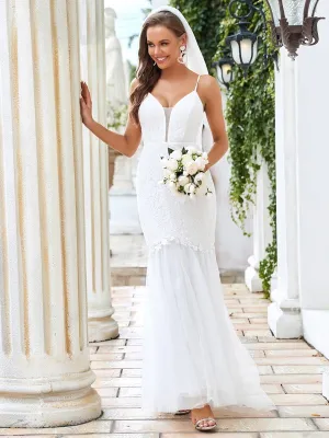 V-Neck Bodycon Lace & Tulle Bodycon Mermaid Wedding Dress