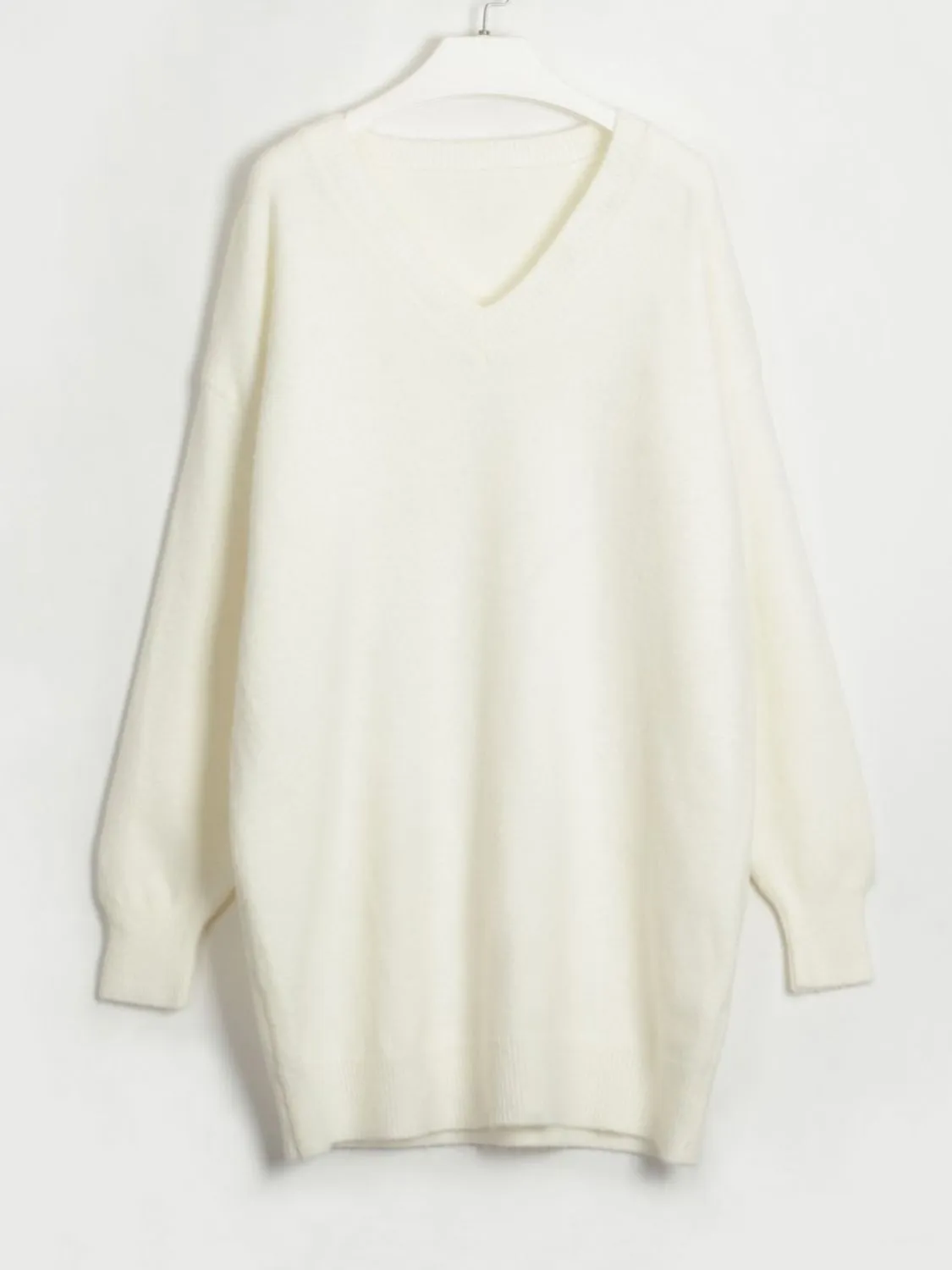 V-Neck Dropped Shoulder Sweater Dress