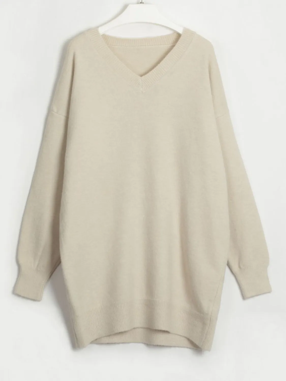 V-Neck Dropped Shoulder Sweater Dress