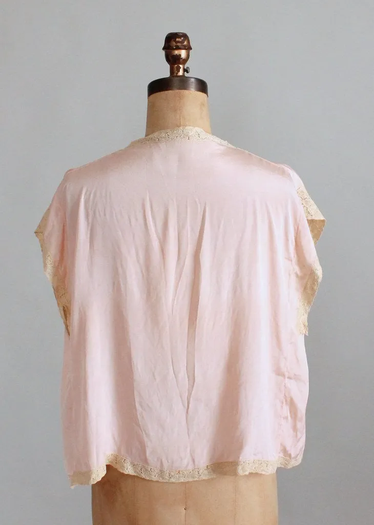 Vintage 1920s Pink Silk and Lace Bed Jacket