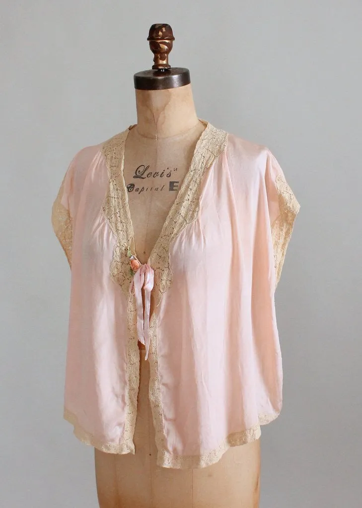 Vintage 1920s Pink Silk and Lace Bed Jacket