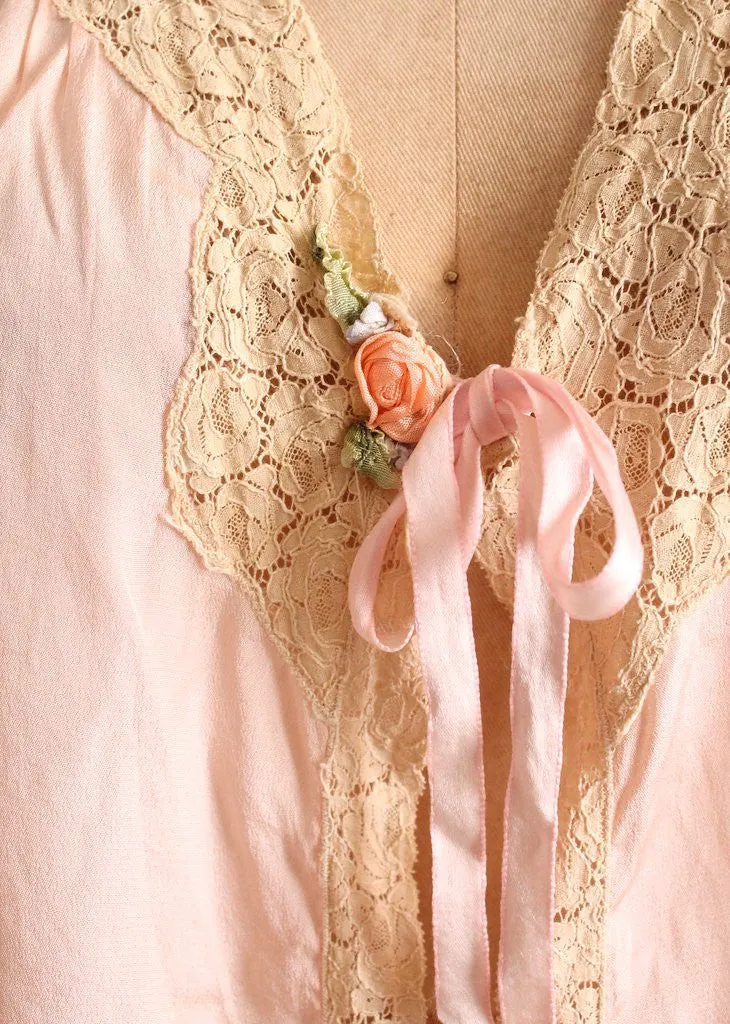 Vintage 1920s Pink Silk and Lace Bed Jacket