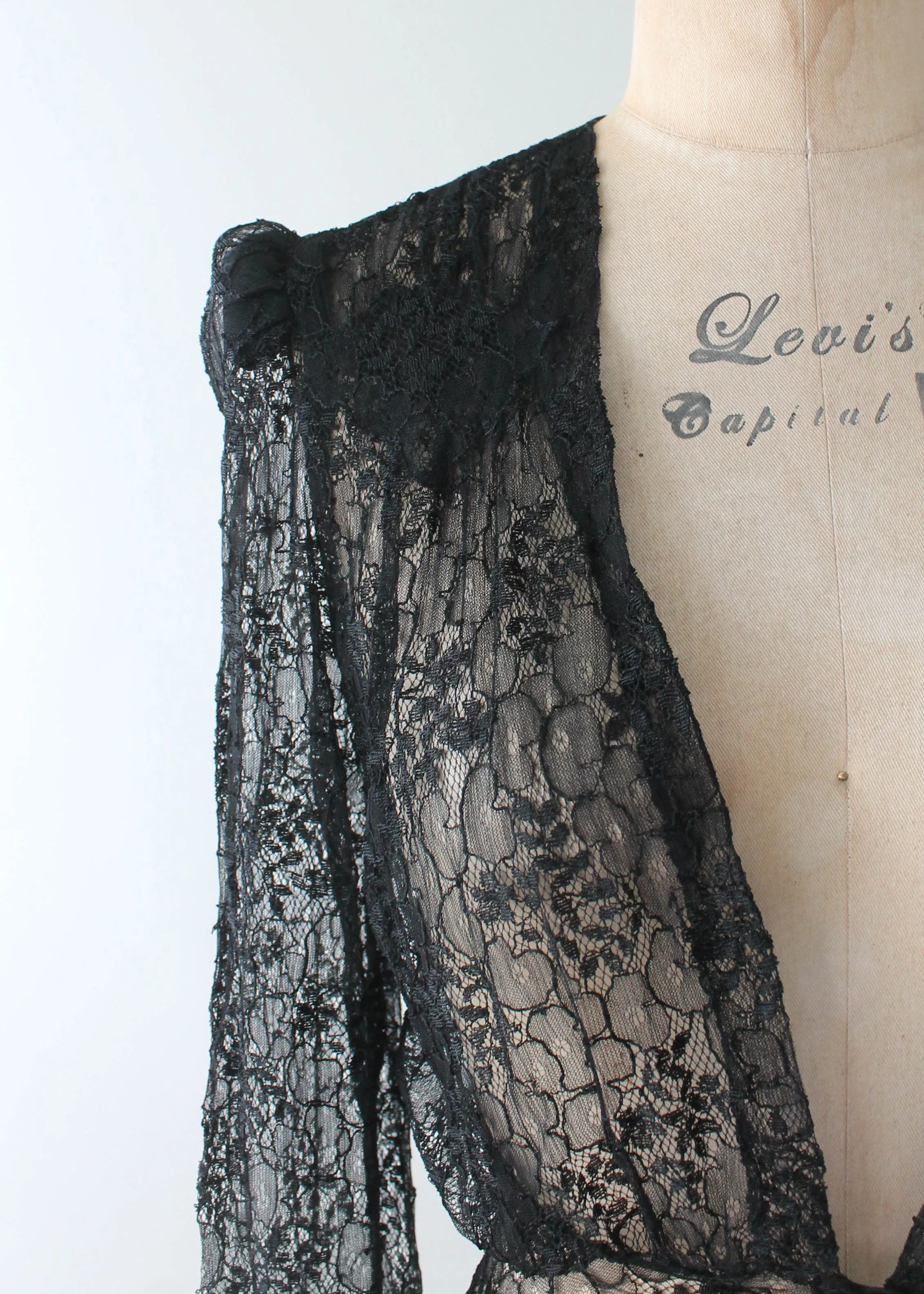 Vintage 1930s Black Lace Duster Robe