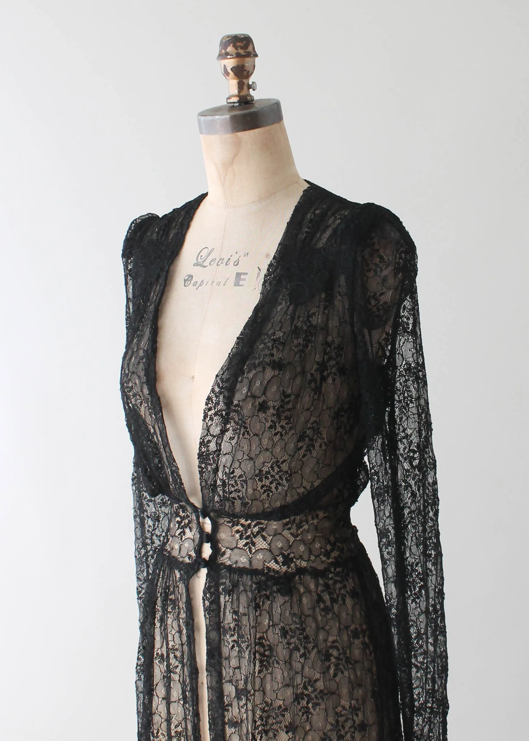 Vintage 1930s Black Lace Duster Robe