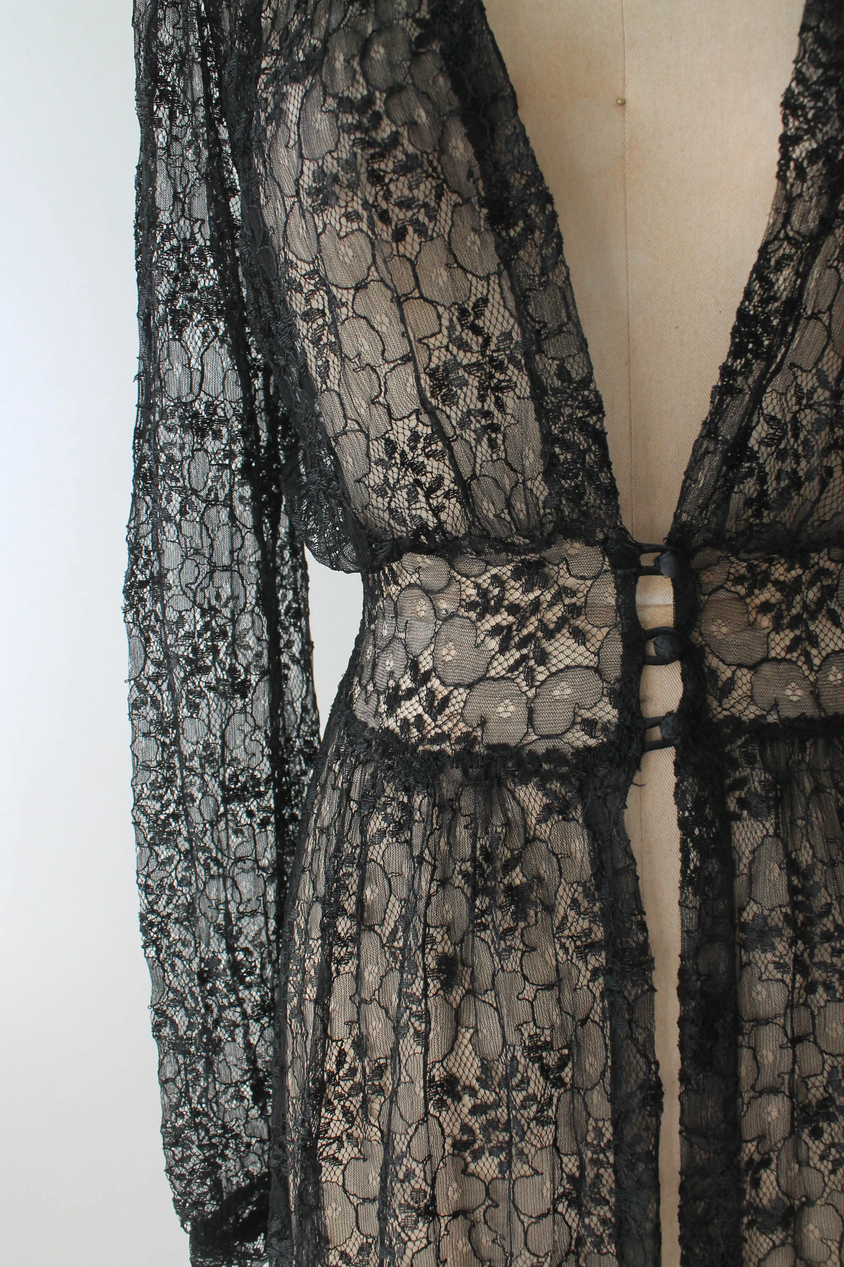 Vintage 1930s Black Lace Duster Robe