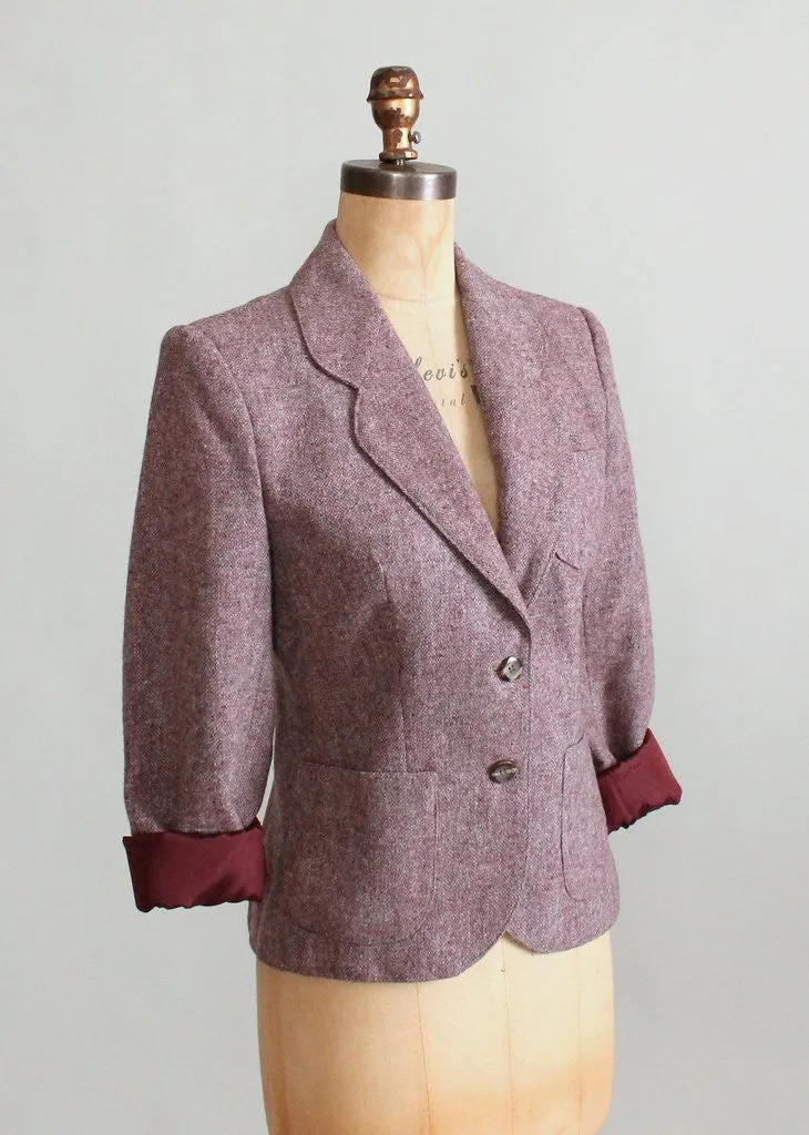 Vintage 1970s Plum Wool Tweed Jacket