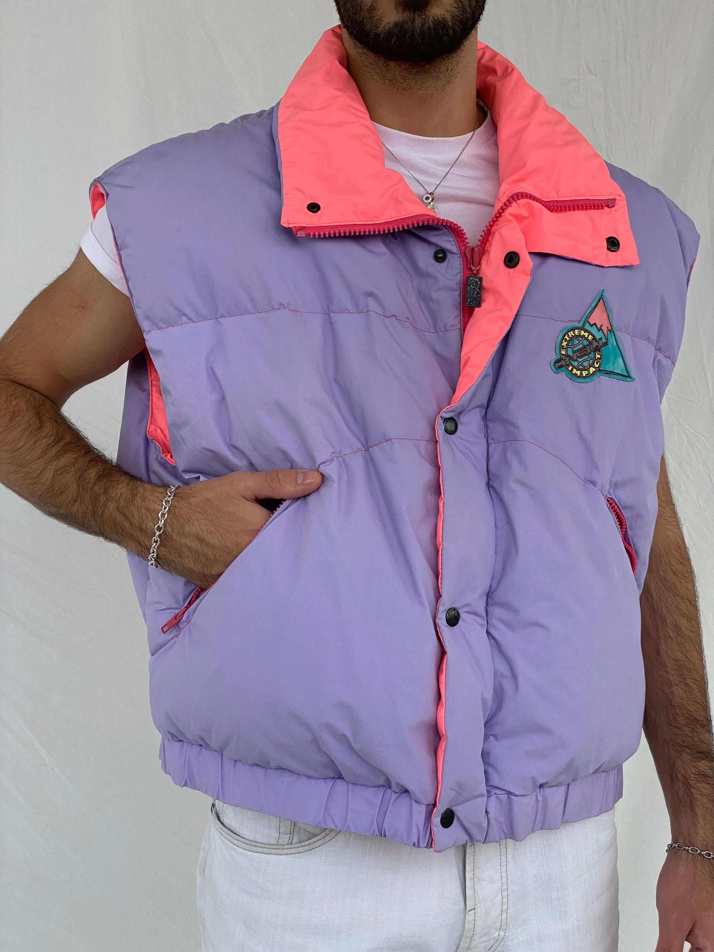 Vintage 80s ONEIL Lavender Puffer Extreme Impact Ski Vest - L