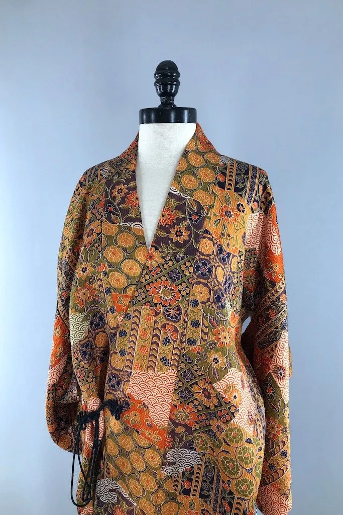 Vintage Brown Floral Kimono Cardigan