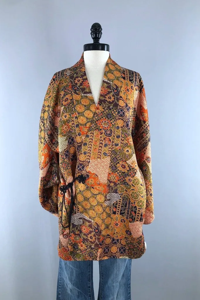 Vintage Brown Floral Kimono Cardigan