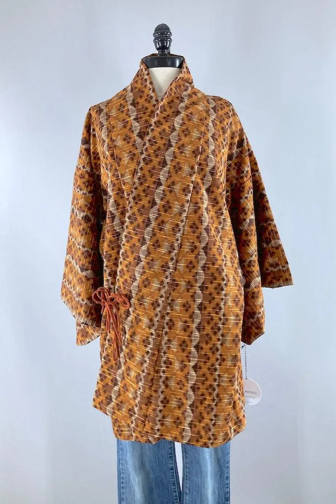 Vintage Brown Ikat Kimono Wrap Coat