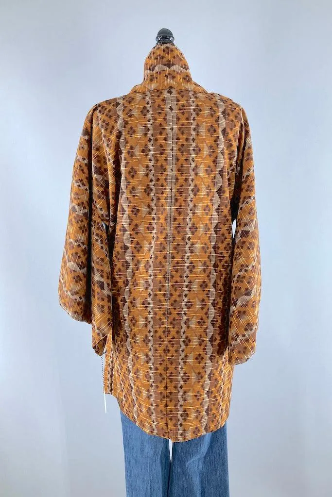 Vintage Brown Ikat Kimono Wrap Coat