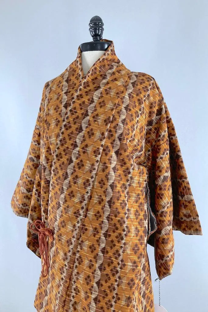 Vintage Brown Ikat Kimono Wrap Coat