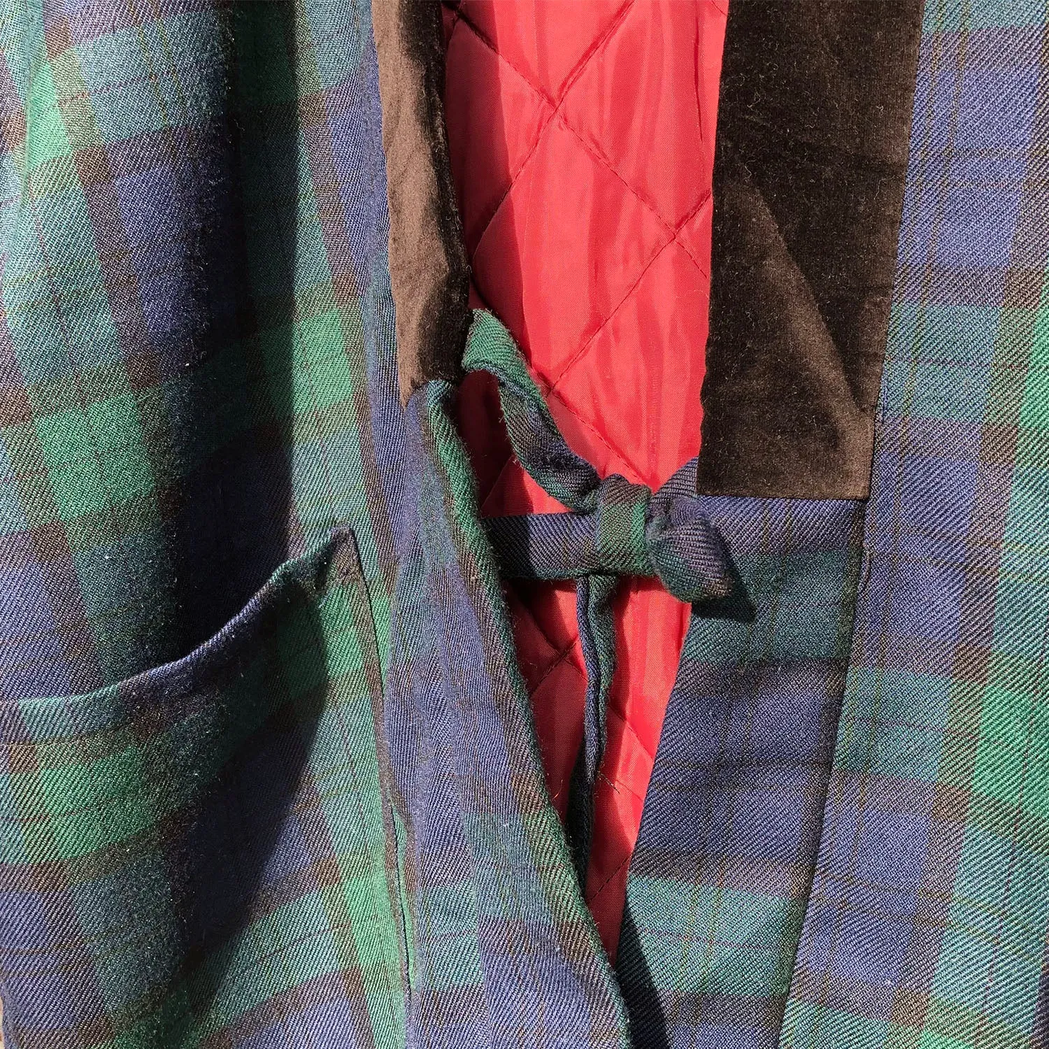 Vintage Kimono Hanten Green Plaid Tartan Padded Quilted Kimono Jacket