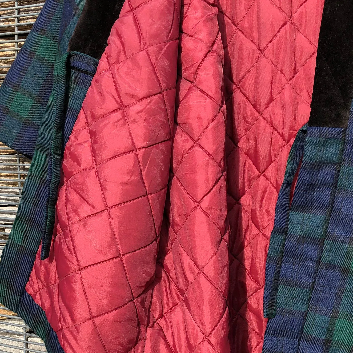 Vintage Kimono Hanten Green Plaid Tartan Padded Quilted Kimono Jacket