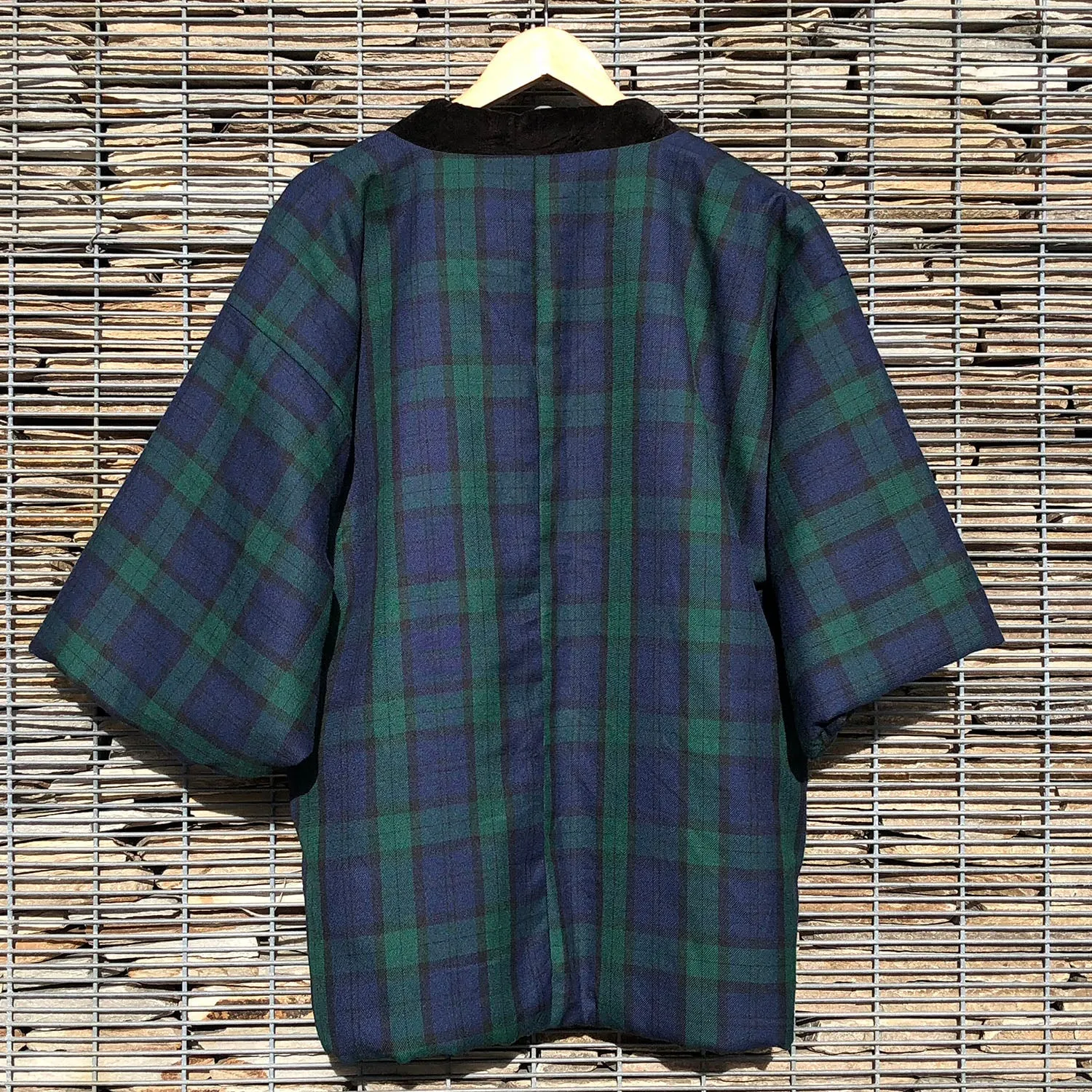 Vintage Kimono Hanten Green Plaid Tartan Padded Quilted Kimono Jacket