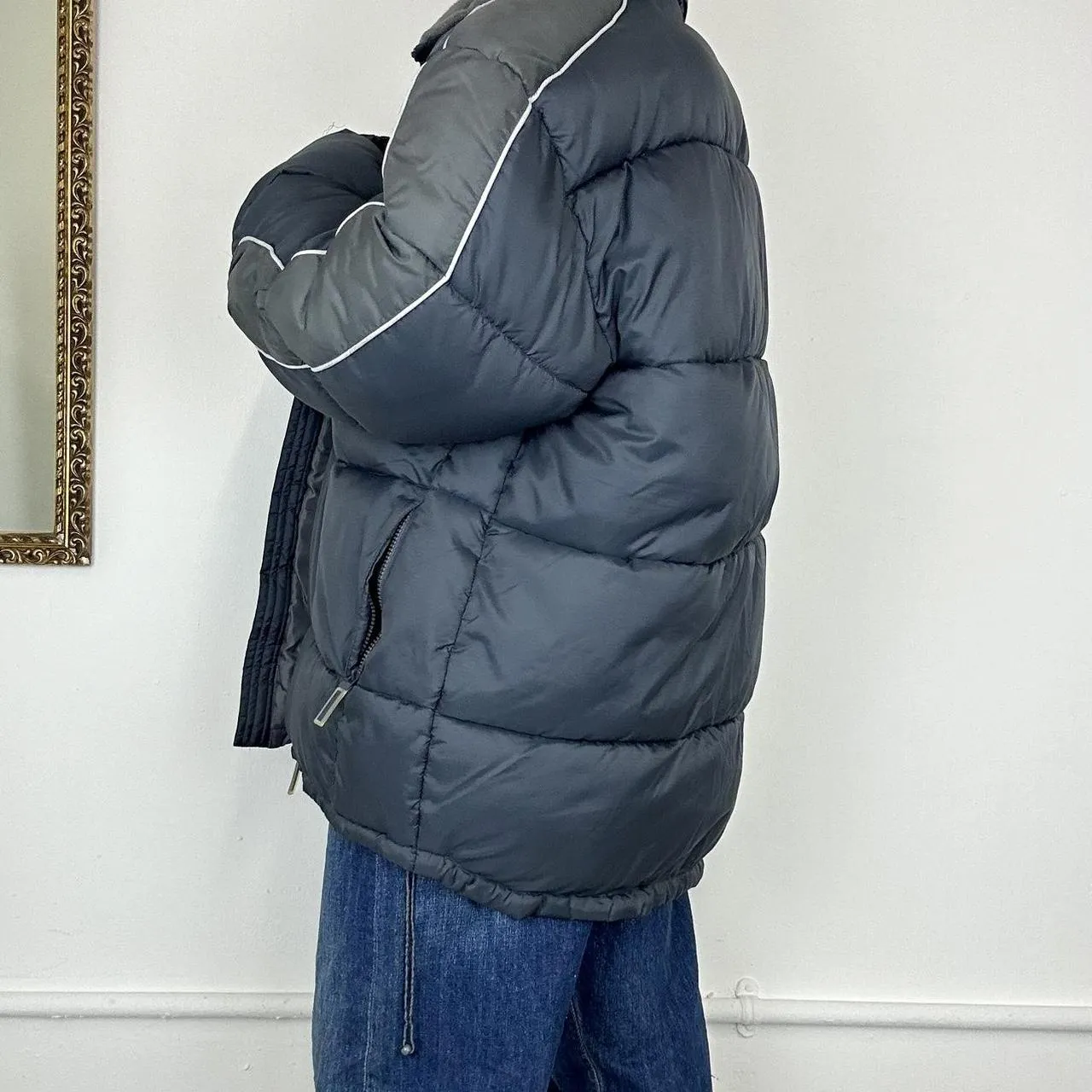 vintage navy puffer jacket