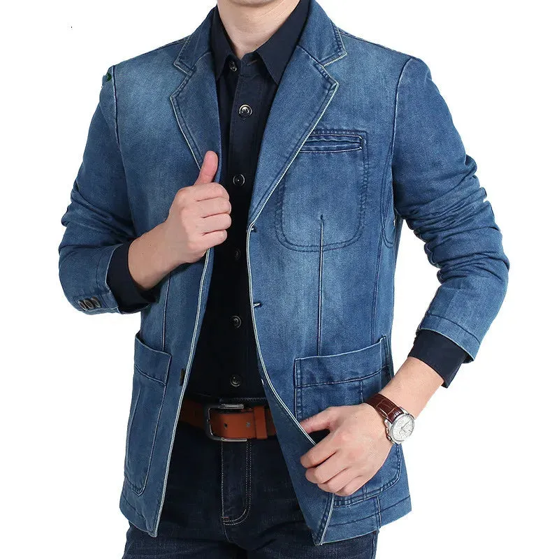 WIAOFELLAS -  Brand Denim Jacket Men Autumn Winter Men's Jean Jackets Casual Slim Fit Cotton Coat Plus Size 4XL Jaqueta jeans Masculina blazer