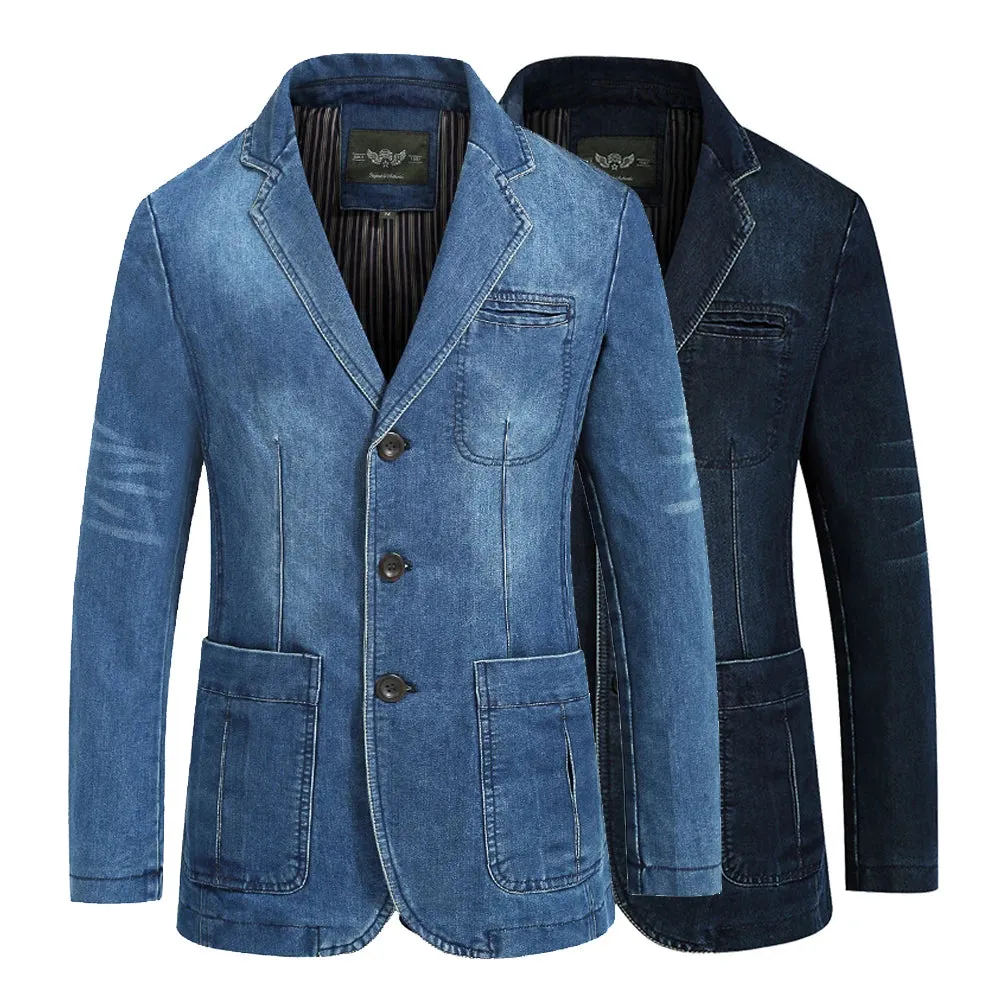 WIAOFELLAS -  Brand Denim Jacket Men Autumn Winter Men's Jean Jackets Casual Slim Fit Cotton Coat Plus Size 4XL Jaqueta jeans Masculina blazer