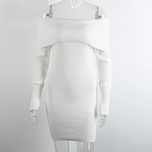 Winter Off Shoulder Knitted Bodycon Dress