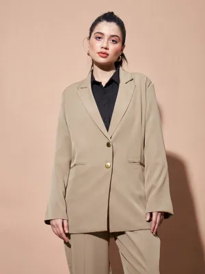 Women Beige Notch Collar Front Open Blazer