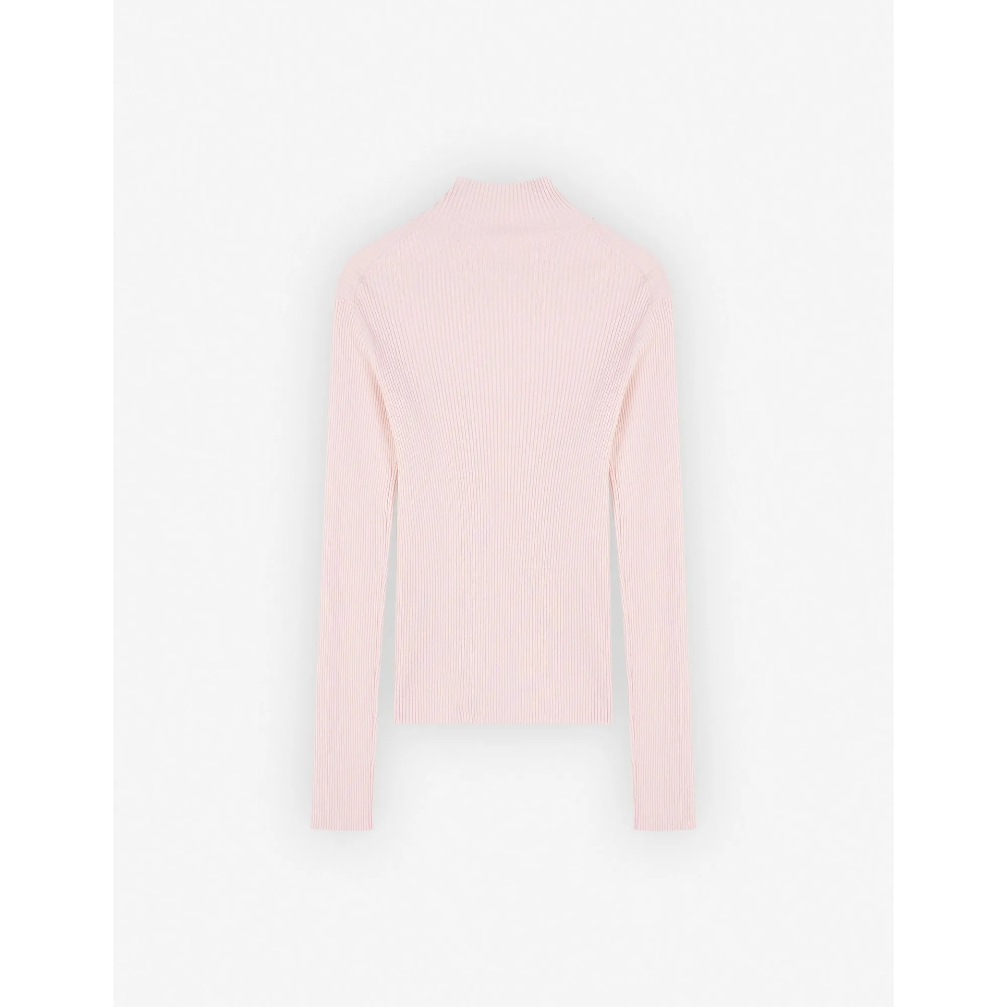 Women Bold Fox Head Patch Fine Ribbed Turtleneck - Pale Pink