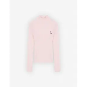 Women Bold Fox Head Patch Fine Ribbed Turtleneck - Pale Pink