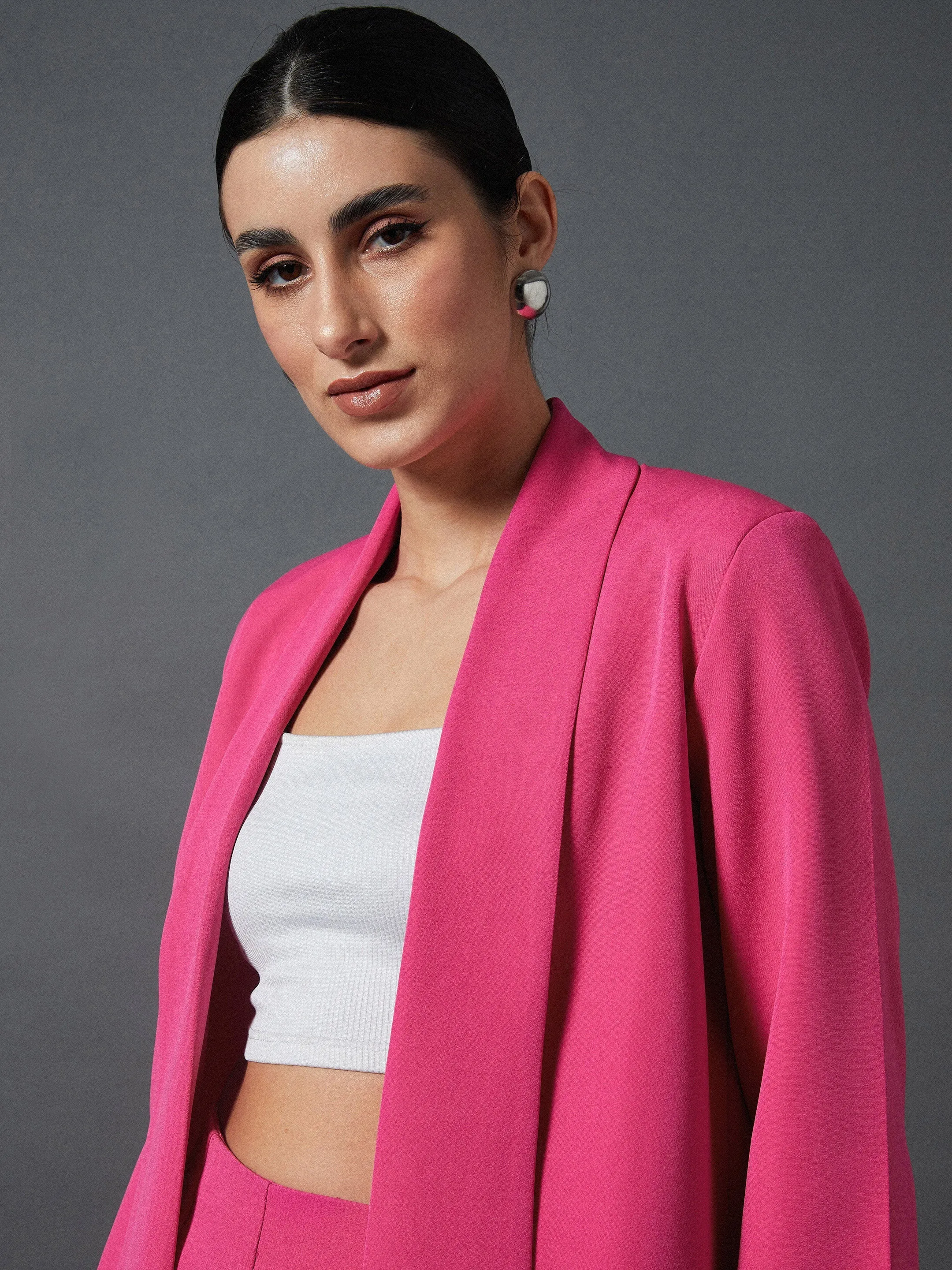 Women Pink Shawl Collar Front Open Blazer