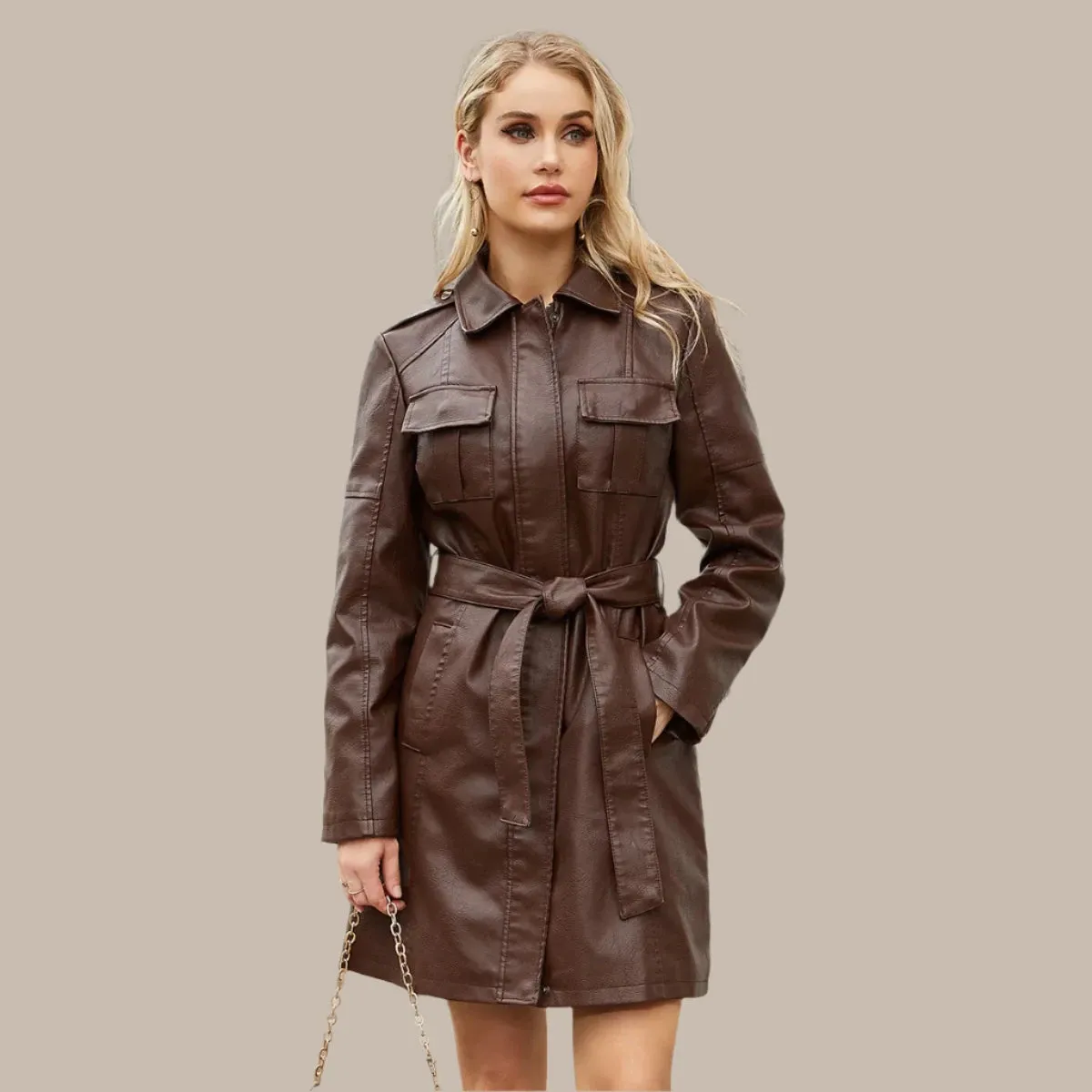 Women's Mid-length Leather Coat