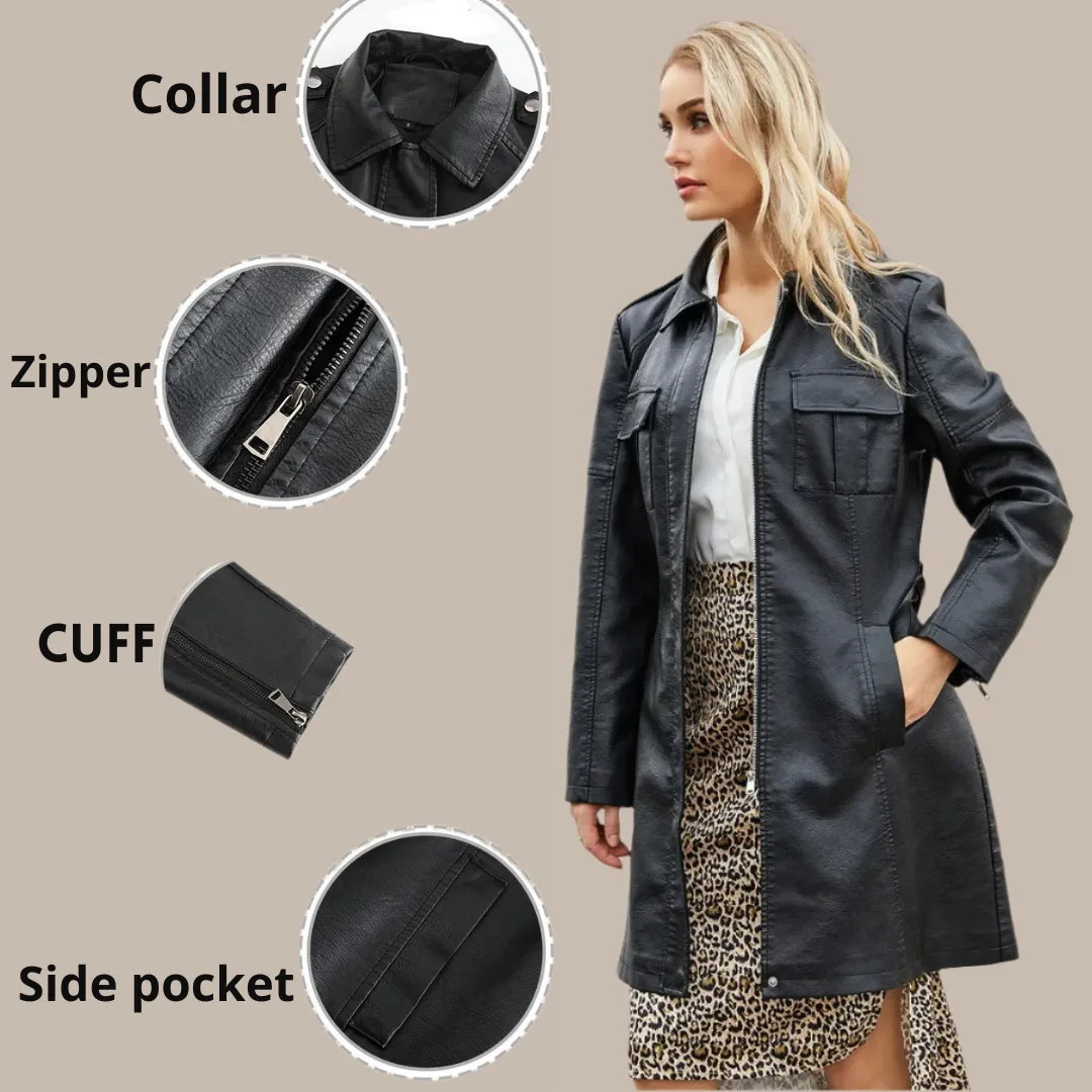 Women's Mid-length Leather Coat