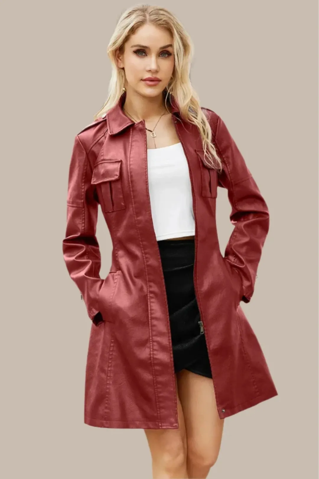 Women's Mid-length Leather Coat