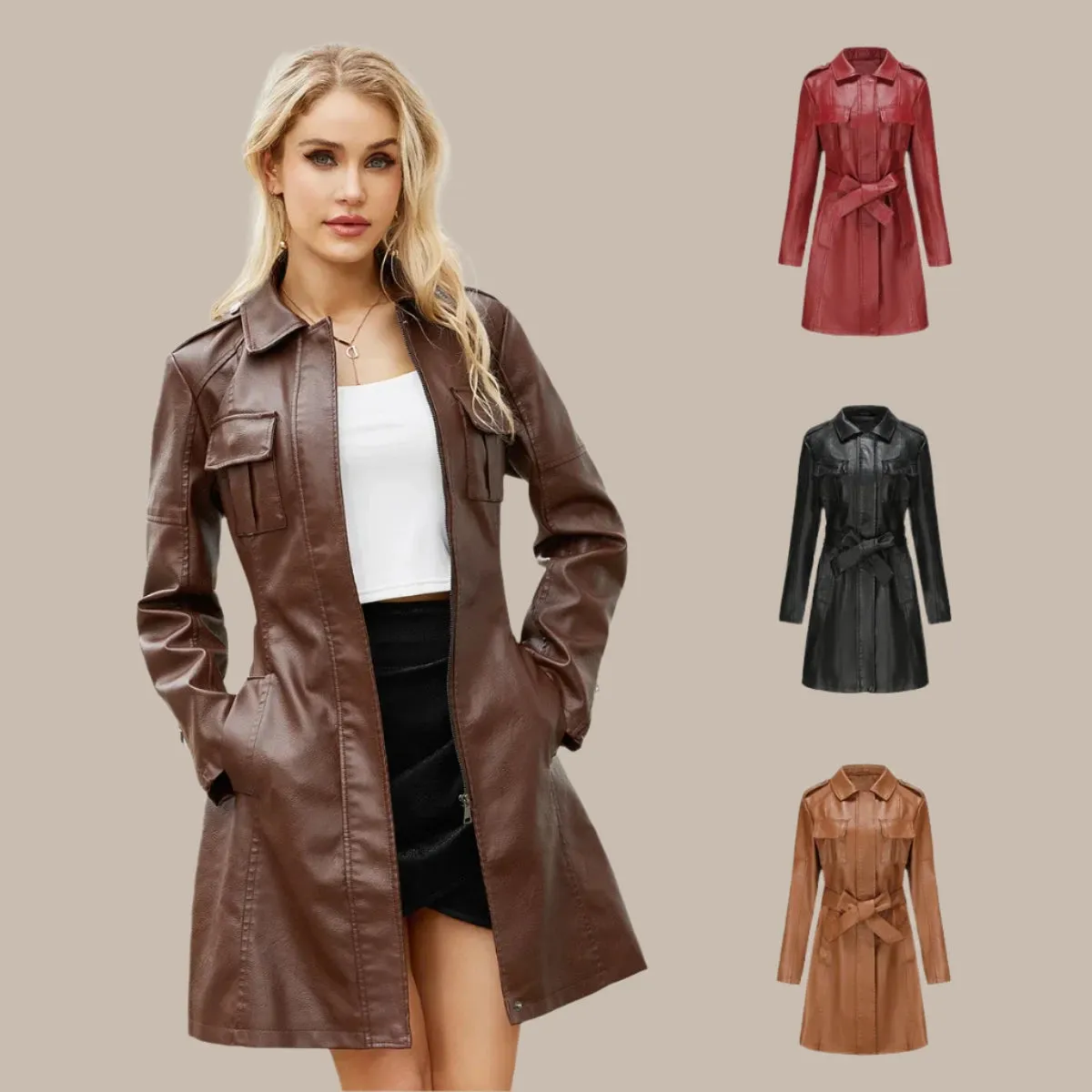 Women's Mid-length Leather Coat