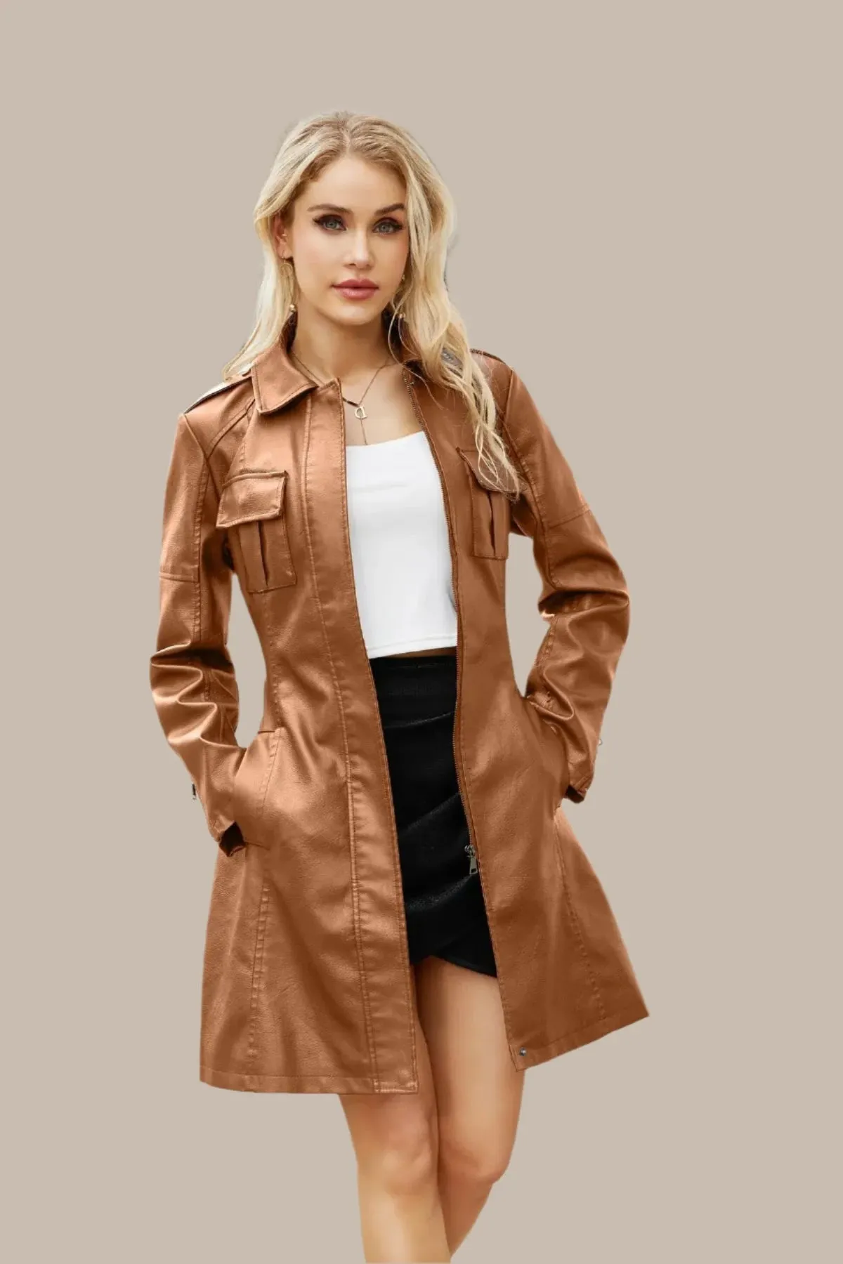 Women's Mid-length Leather Coat